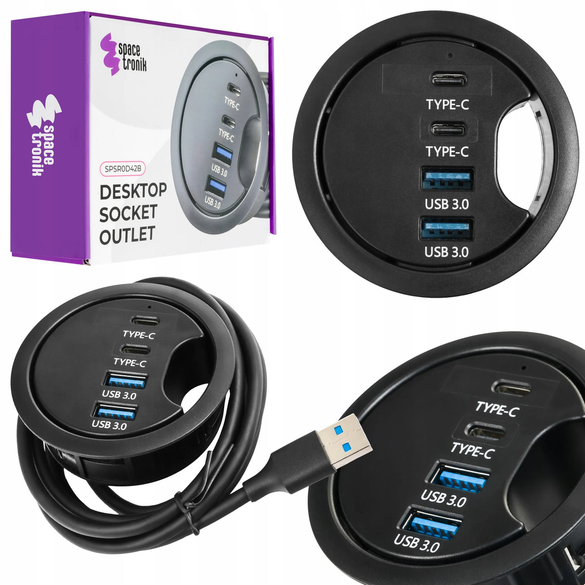 Spacetronik stalinis USB šakotuvas, 2x USB-A ir 2x USB-C
