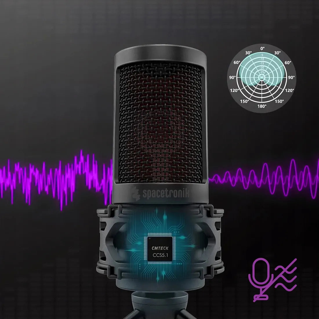 Spacetronik USB studijinis žaidimų kondensatorinis mikrofonas kompiuteriui