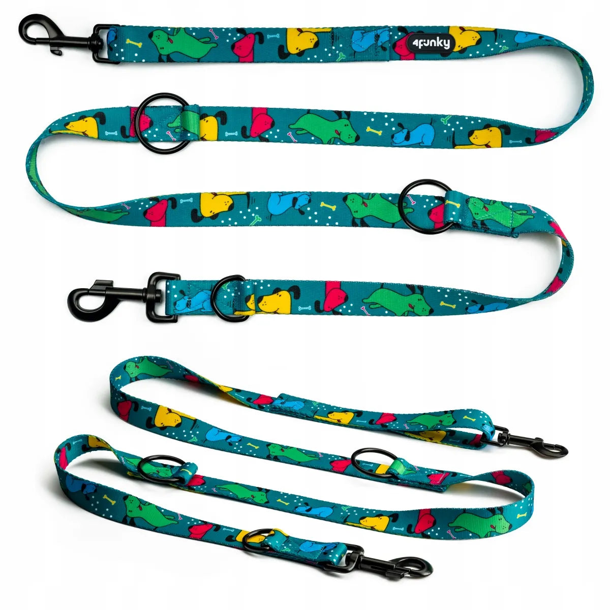 Spalvingas reguliuojamas šuns pavadėlis „4Funky Pawty Vibes“, 1,6 cm / 300 cm, S/M