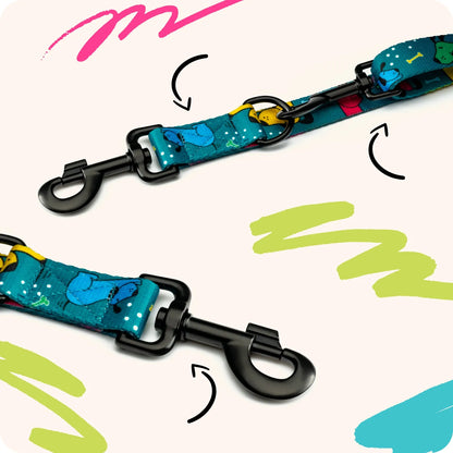 Spalvingas reguliuojamas šuns pavadėlis „4Funky Pawty Vibes“, 1,6 cm / 300 cm, S/M