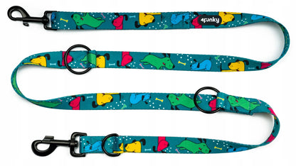 Spalvingas reguliuojamas šuns pavadėlis „4Funky Pawty Vibes“, 1,6 cm / 300 cm, S/M