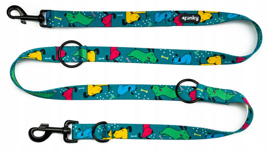 Spalvingas reguliuojamas šuns pavadėlis „4Funky Pawty Vibes“, 1,6 cm / 300 cm, S/M