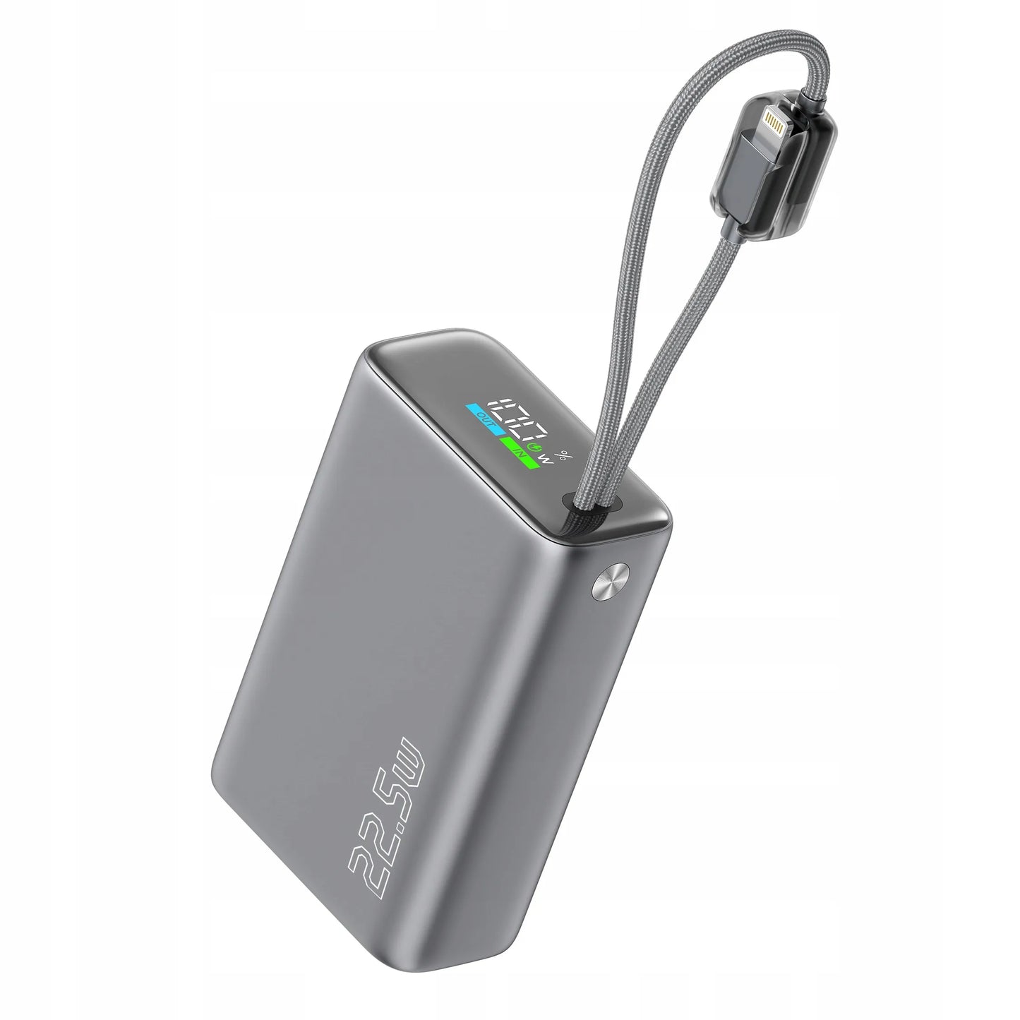 Spartusis 20000mAh 22.5W Powerbankas su USB-C ir Lightning laidais