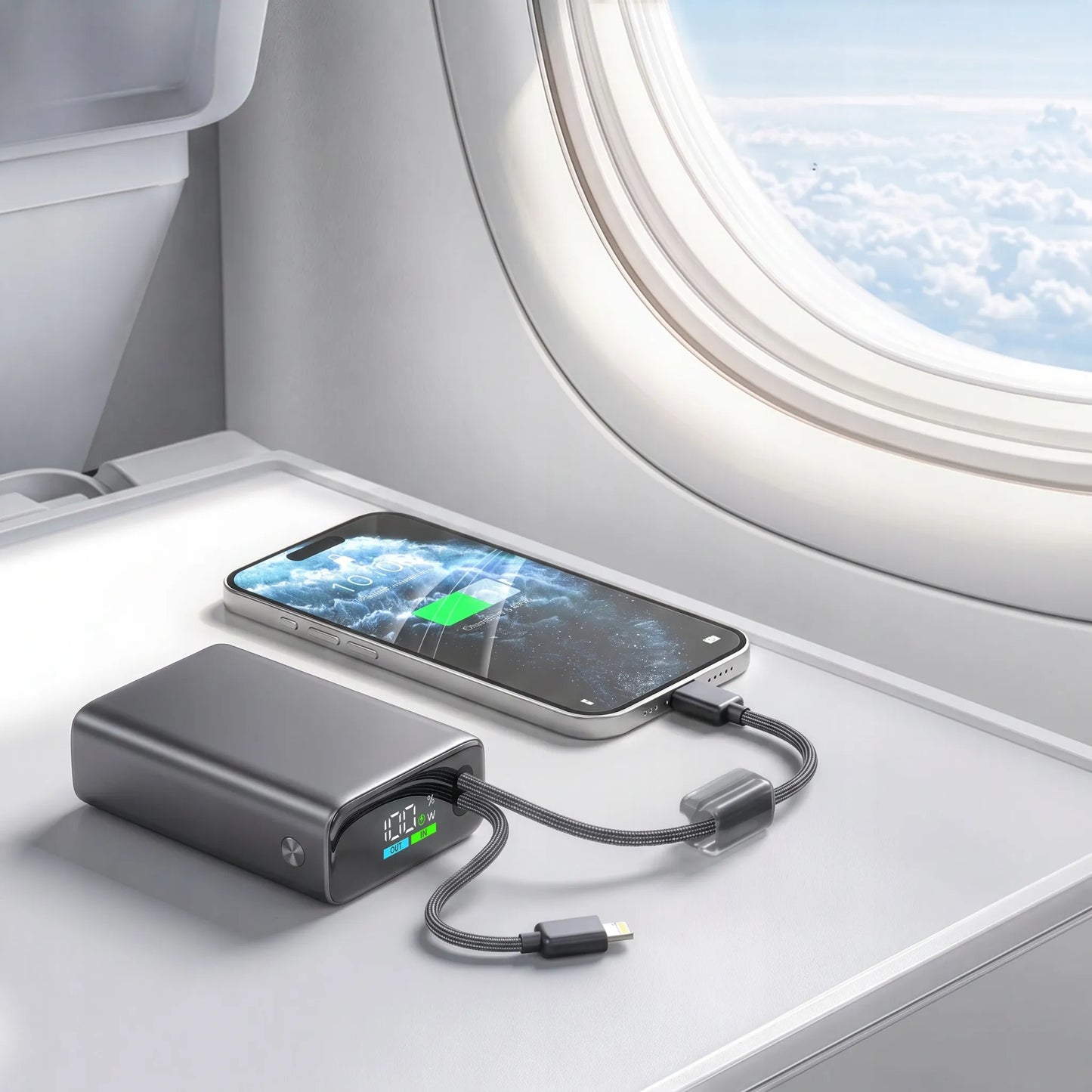 Spartusis 20000mAh 22.5W Powerbankas su USB-C ir Lightning laidais