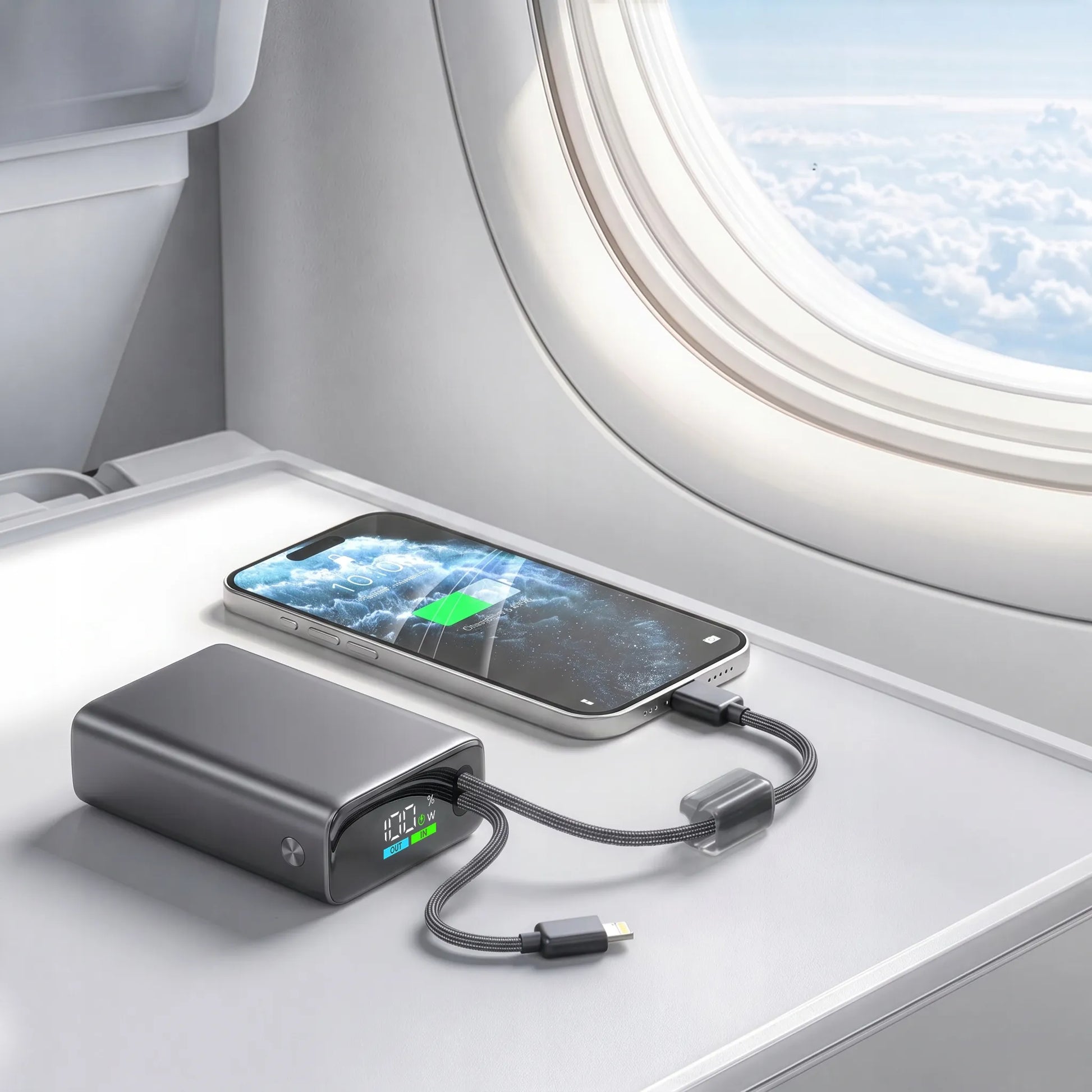 Spartusis 20000mAh 22.5W Powerbankas su USB-C ir Lightning laidais
