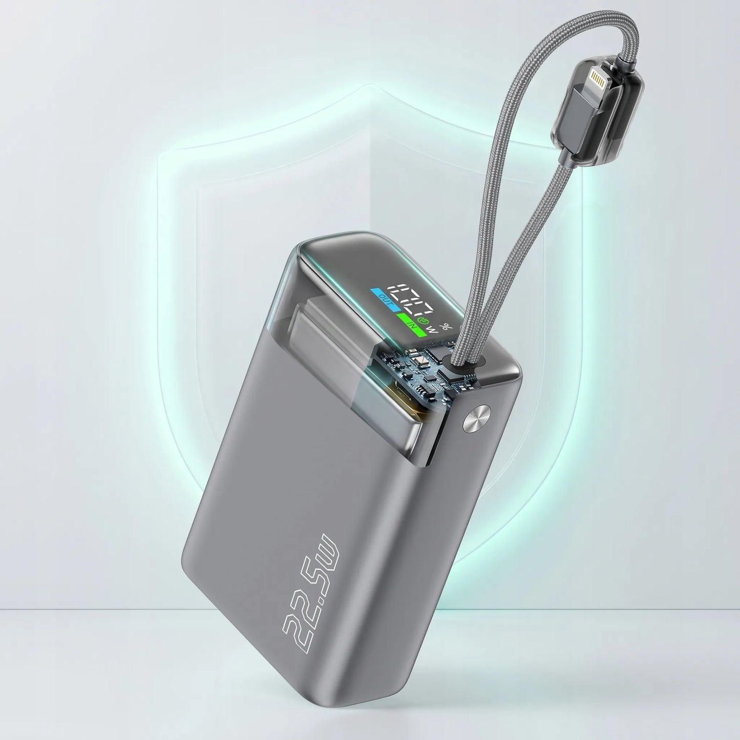 Spartusis 20000mAh 22.5W Powerbankas su USB-C ir Lightning laidais