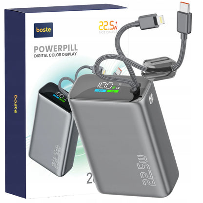 Spartusis 20000mAh 22.5W Powerbankas su USB-C ir Lightning laidais