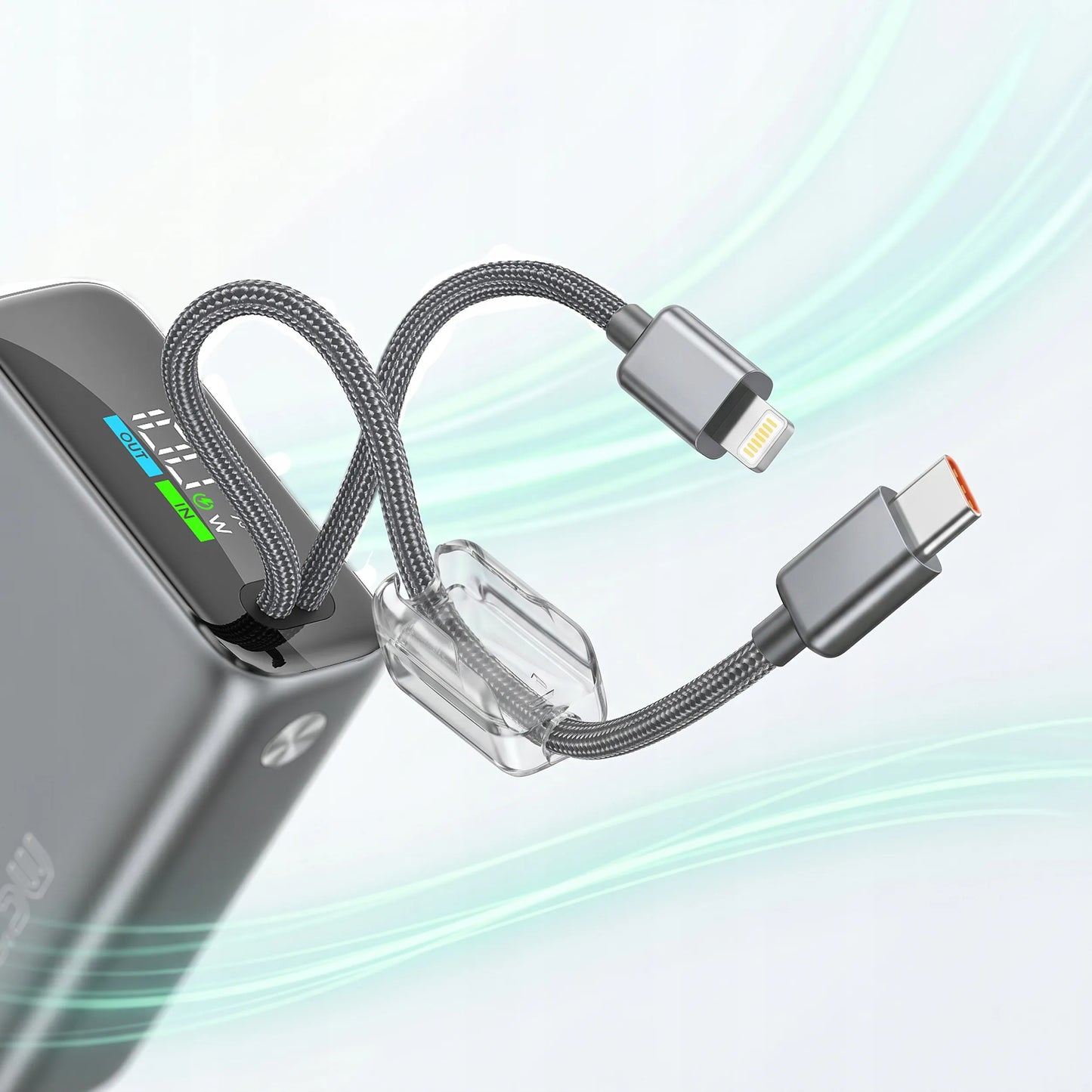 Spartusis 20000mAh 22.5W Powerbankas su USB-C ir Lightning laidais