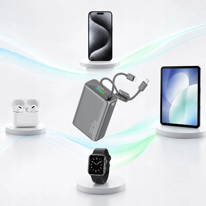 Spartusis 20000mAh 22.5W Powerbankas su USB-C ir Lightning laidais