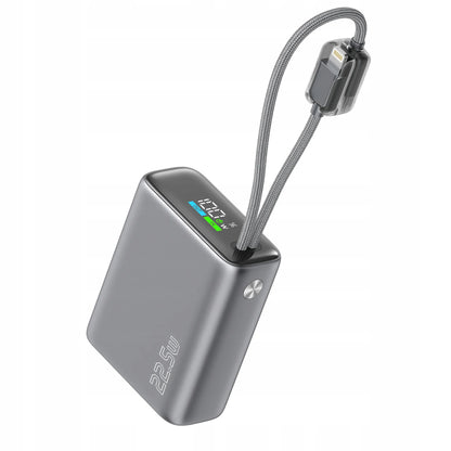 Spartusis išorinis akumuliatorius 10000mAh 22.5W – galingas ir saugus su integruotais USB-C ir Lightning laidais