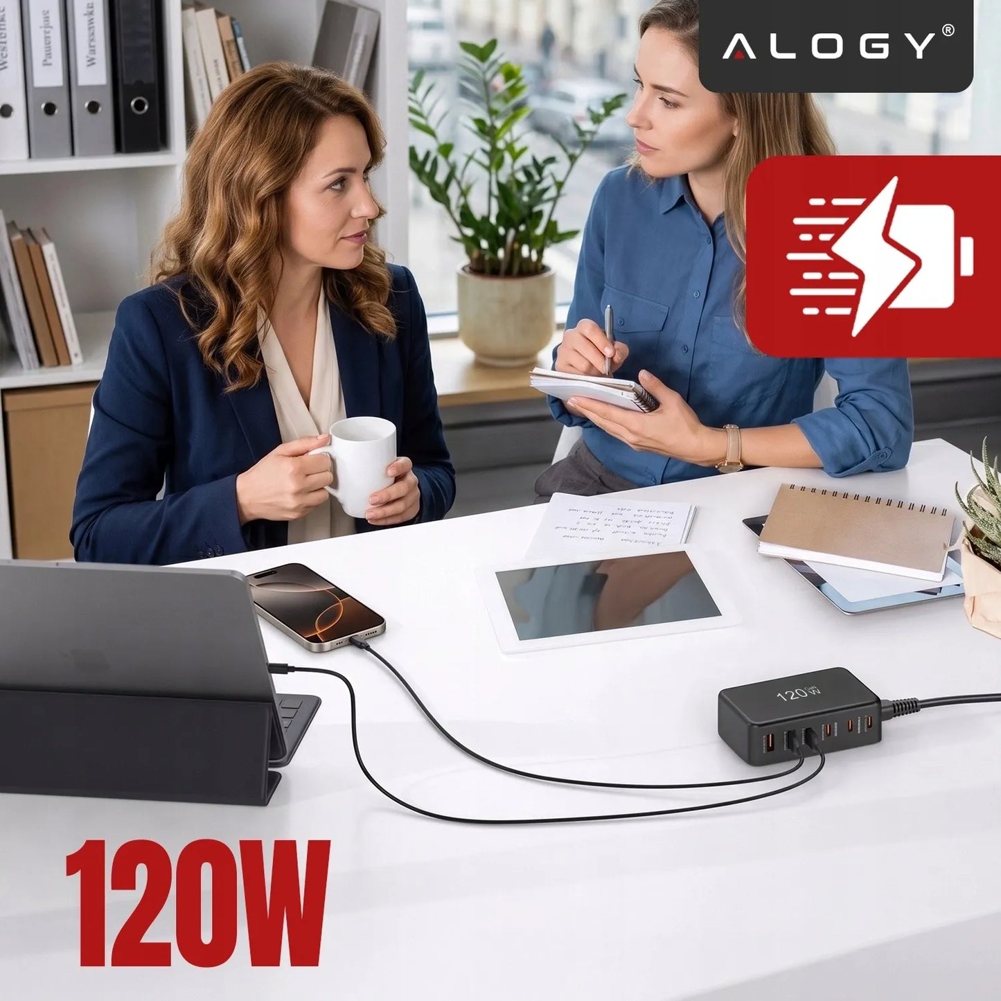 Spartusis tinklo įkroviklis, 6 jungtys, 2x USB, 4x USB-C, 120W PD QC GaN