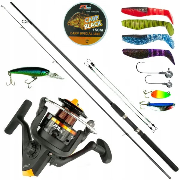 Spiningo rinkinys, meškerė 2,4 m, ritė 6bb, masalai Z16