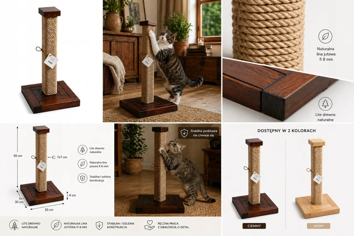 Stabili aukšta medinė draskyklė katėms – draskymo stulpas, 100 cm, premium