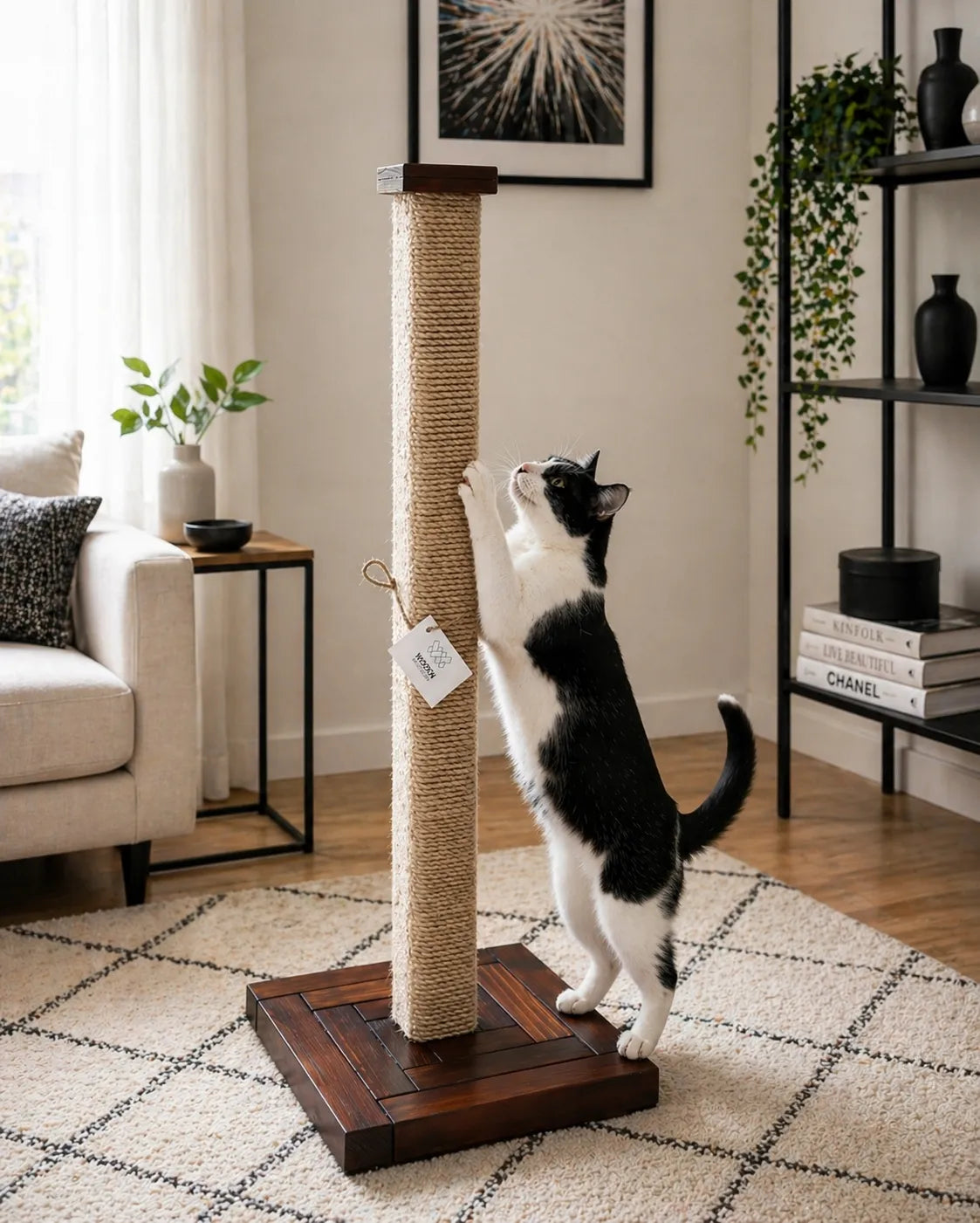Stabili aukšta medinė draskyklė katėms – draskymo stulpas, 100 cm, premium