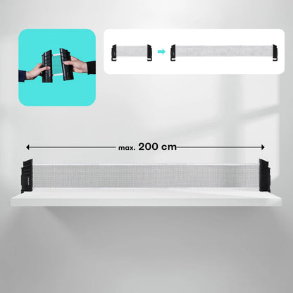 Stalo teniso tinklelis ROLLNET METEOR ABS, PE kompaktiškas susukamas 200 cm