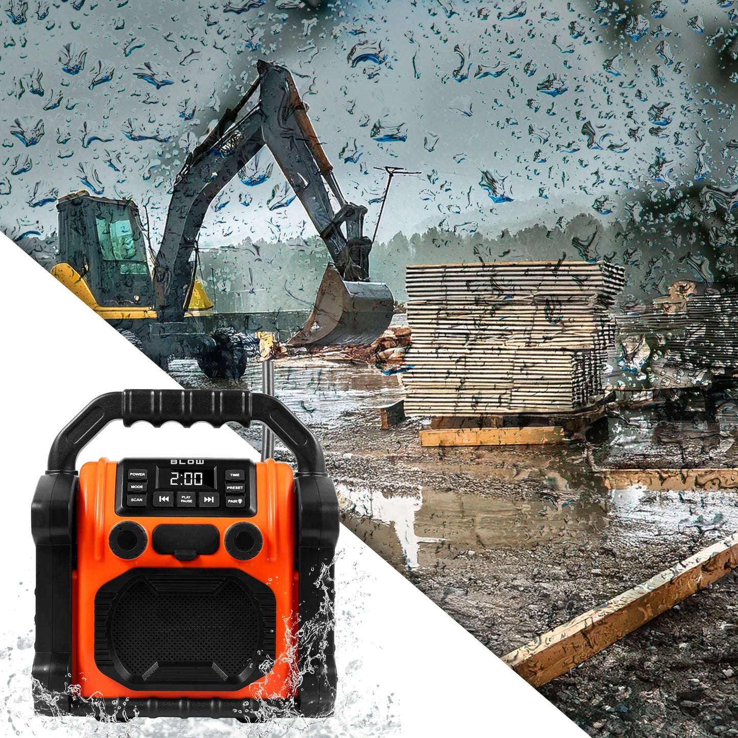 Statybinis radijas FM 20W RMS Bluetooth 5.1 su maitinimo banku USB-C AUX LED IP55