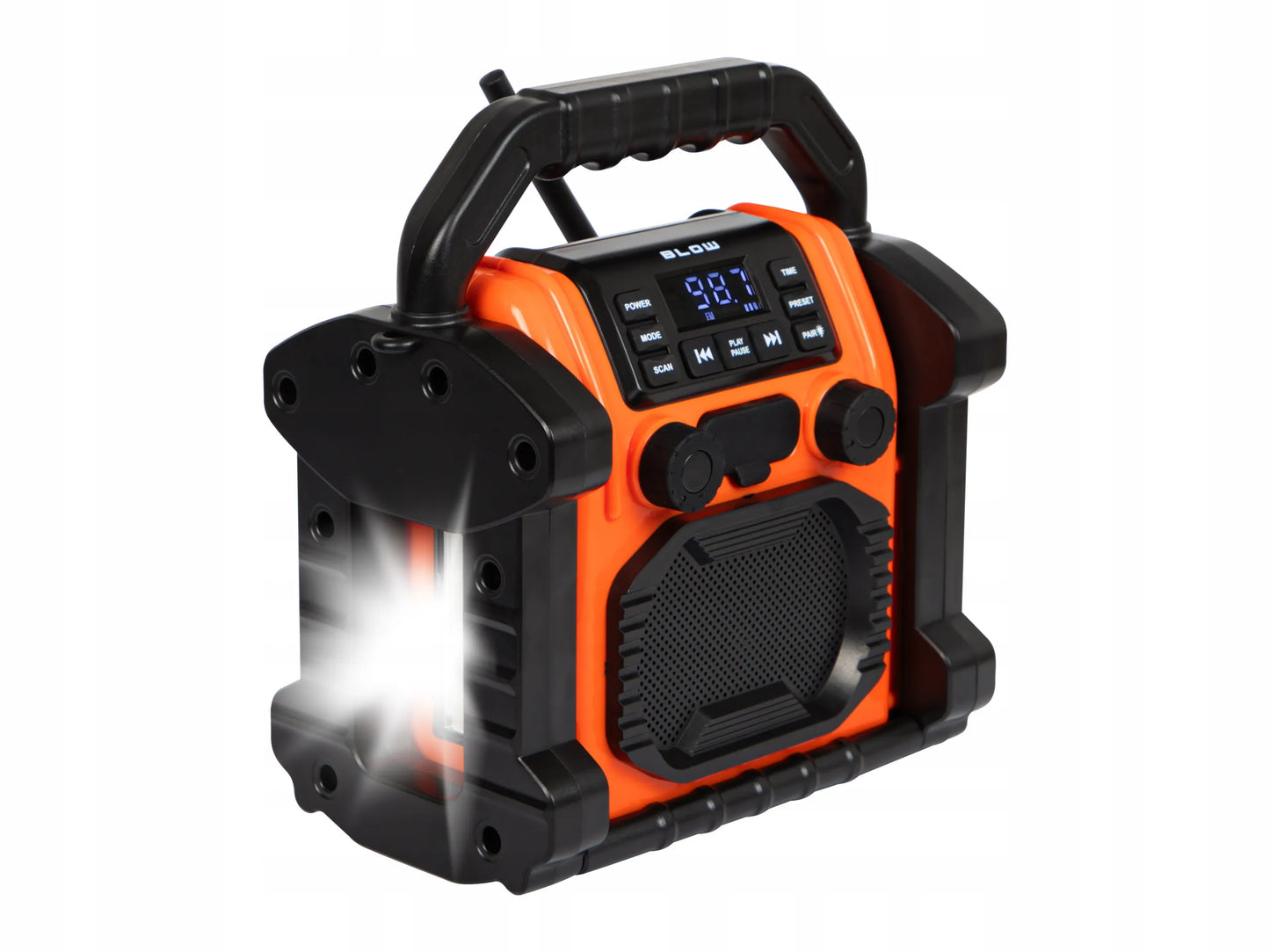 Statybinis radijas FM 20W RMS Bluetooth 5.1 su maitinimo banku USB-C AUX LED IP55