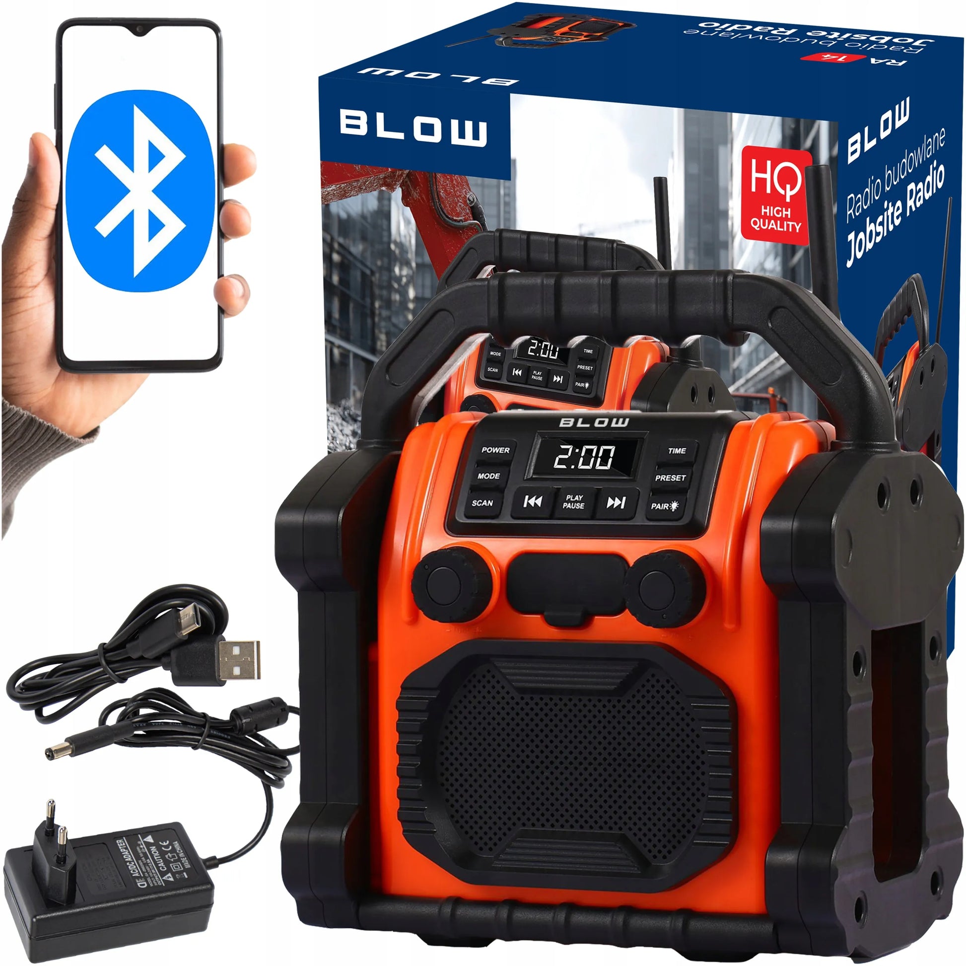 Statybinis radijas FM 20W RMS Bluetooth 5.1 su maitinimo banku USB-C AUX LED IP55