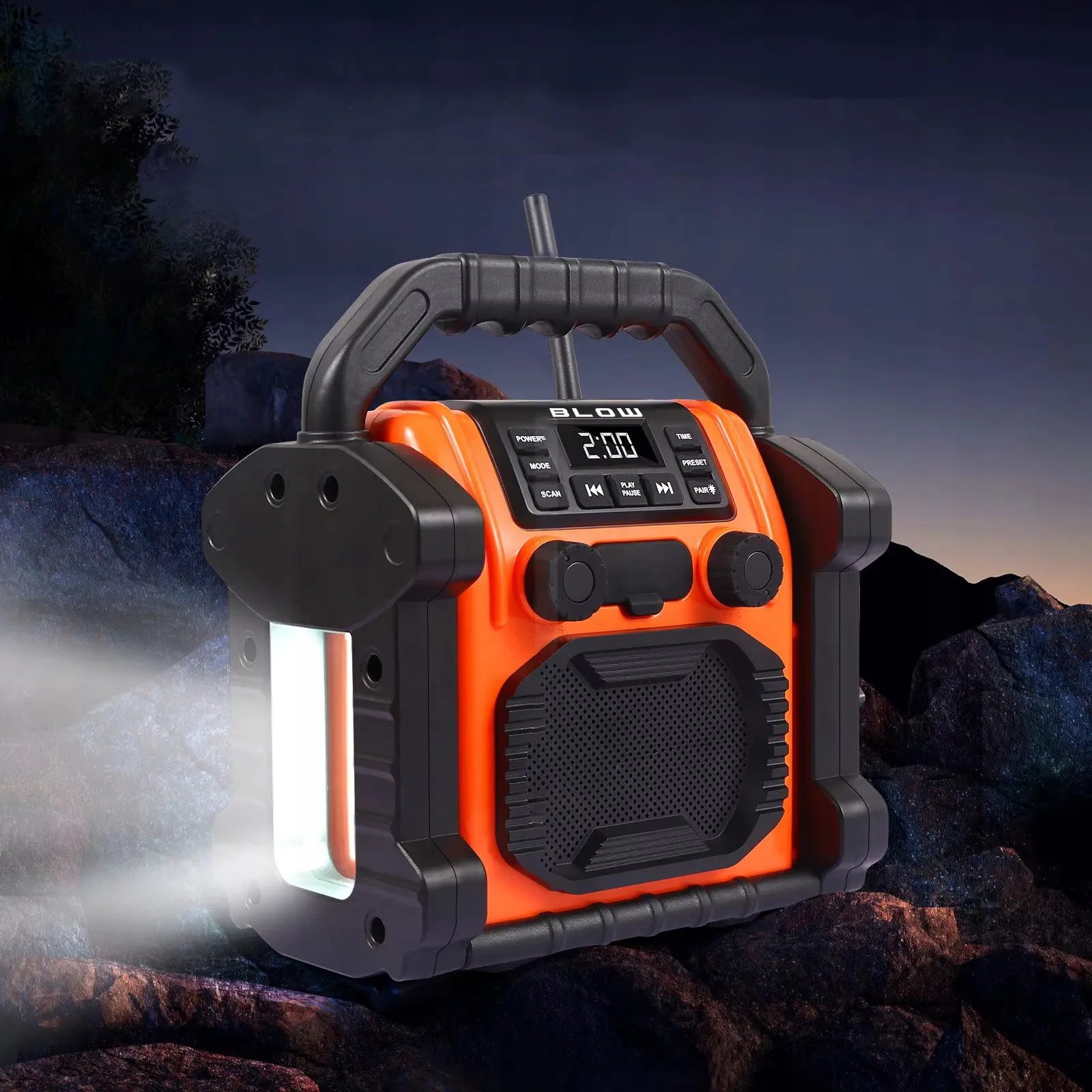 Statybinis radijas FM 20W RMS Bluetooth 5.1 su maitinimo banku USB-C AUX LED IP55