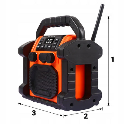 Statybinis radijas FM 20W RMS Bluetooth 5.1 su maitinimo banku USB-C AUX LED IP55