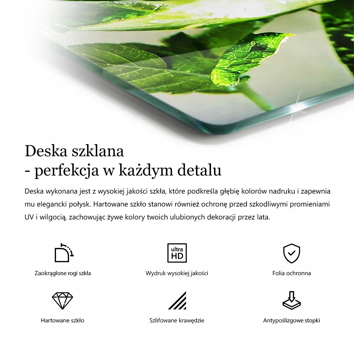 Stiklinė virtuvinė apsauga serviravimui su grafika, didelė 80x52 cm, juoda spalva