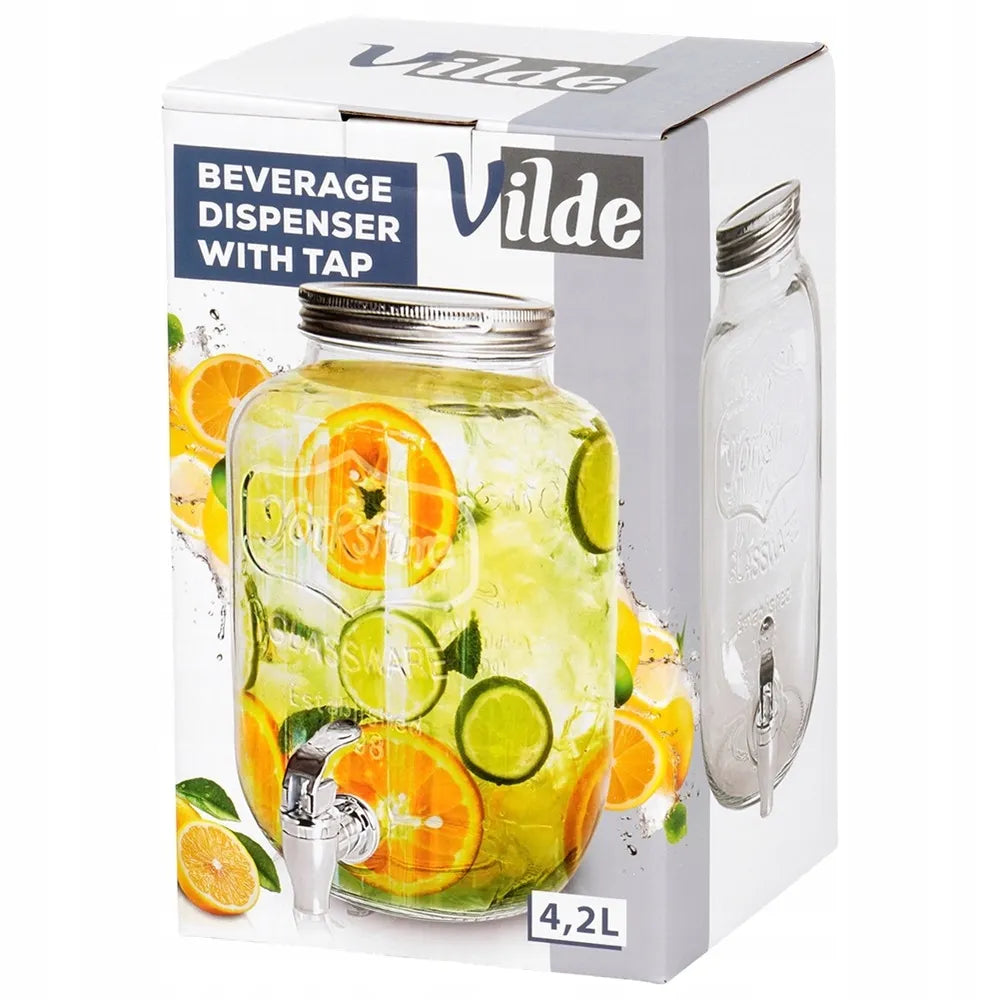 Stiklinis gėrimų dozatorius su kraneliu Vilde, 4 l