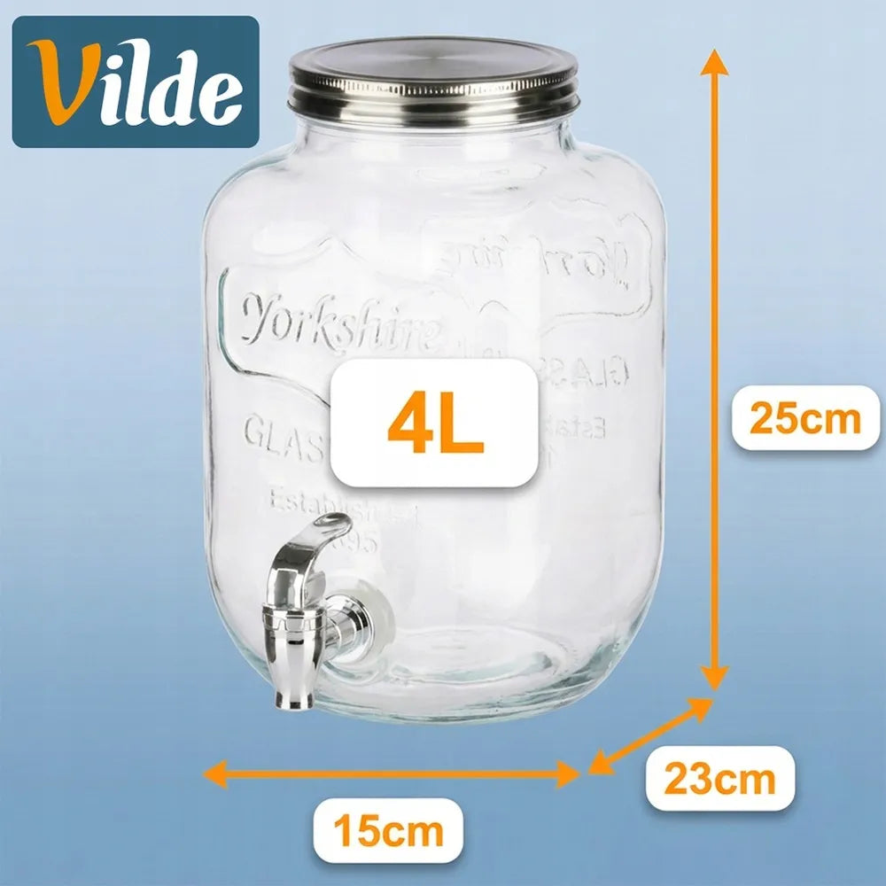 Stiklinis gėrimų dozatorius su kraneliu Vilde, 4 l