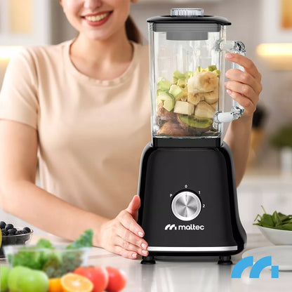 Stiklinis smulkintuvas kokteiliams ir tirštiesiems kokteiliams (smoothie) su malūnėliu ir 2 gertuvėmis, 1600 ml