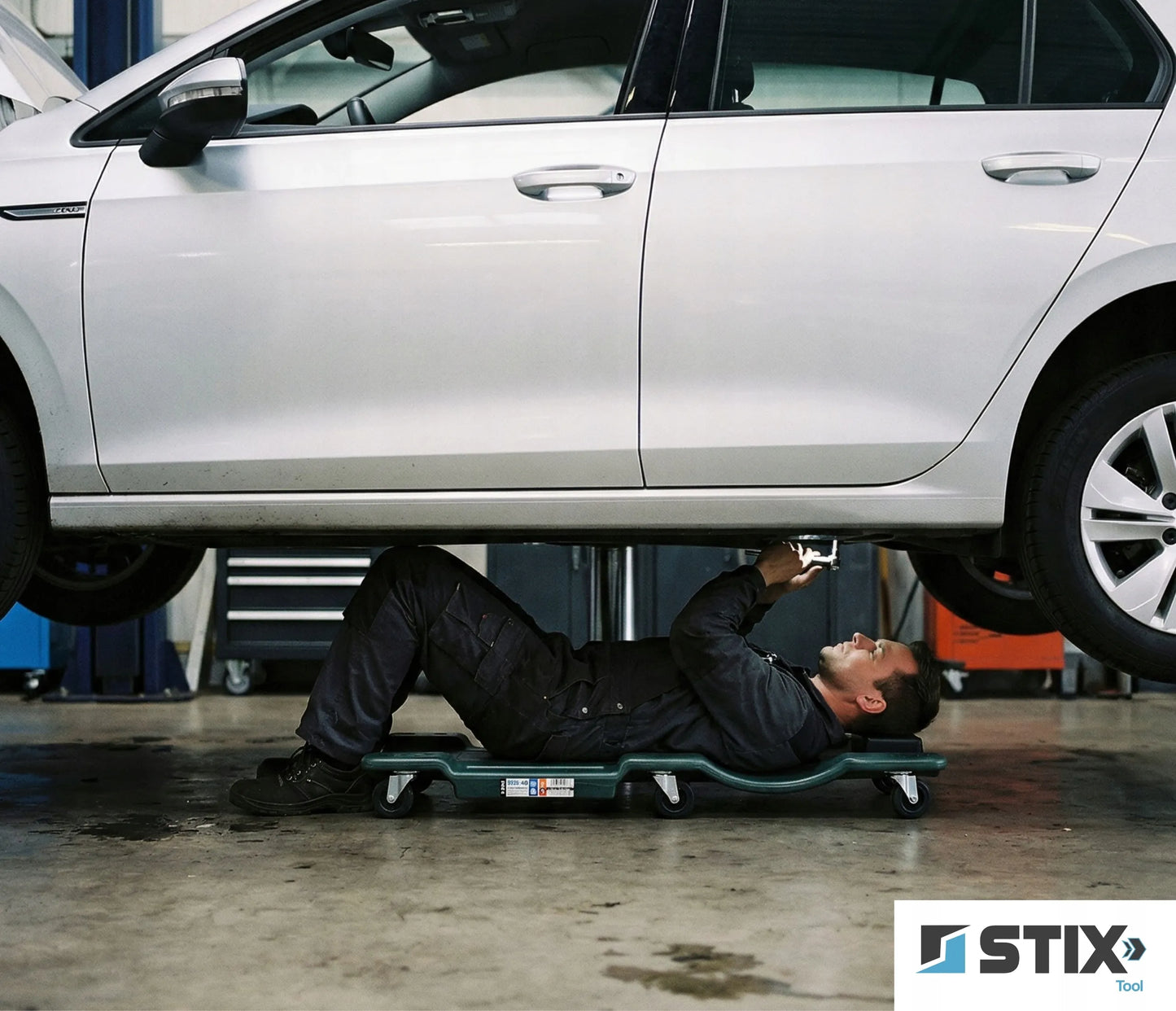 Stix dirbtuvės gultas 150 kg, 6 gumuoti ratukai su guoliais, automobiliams, 910 mm