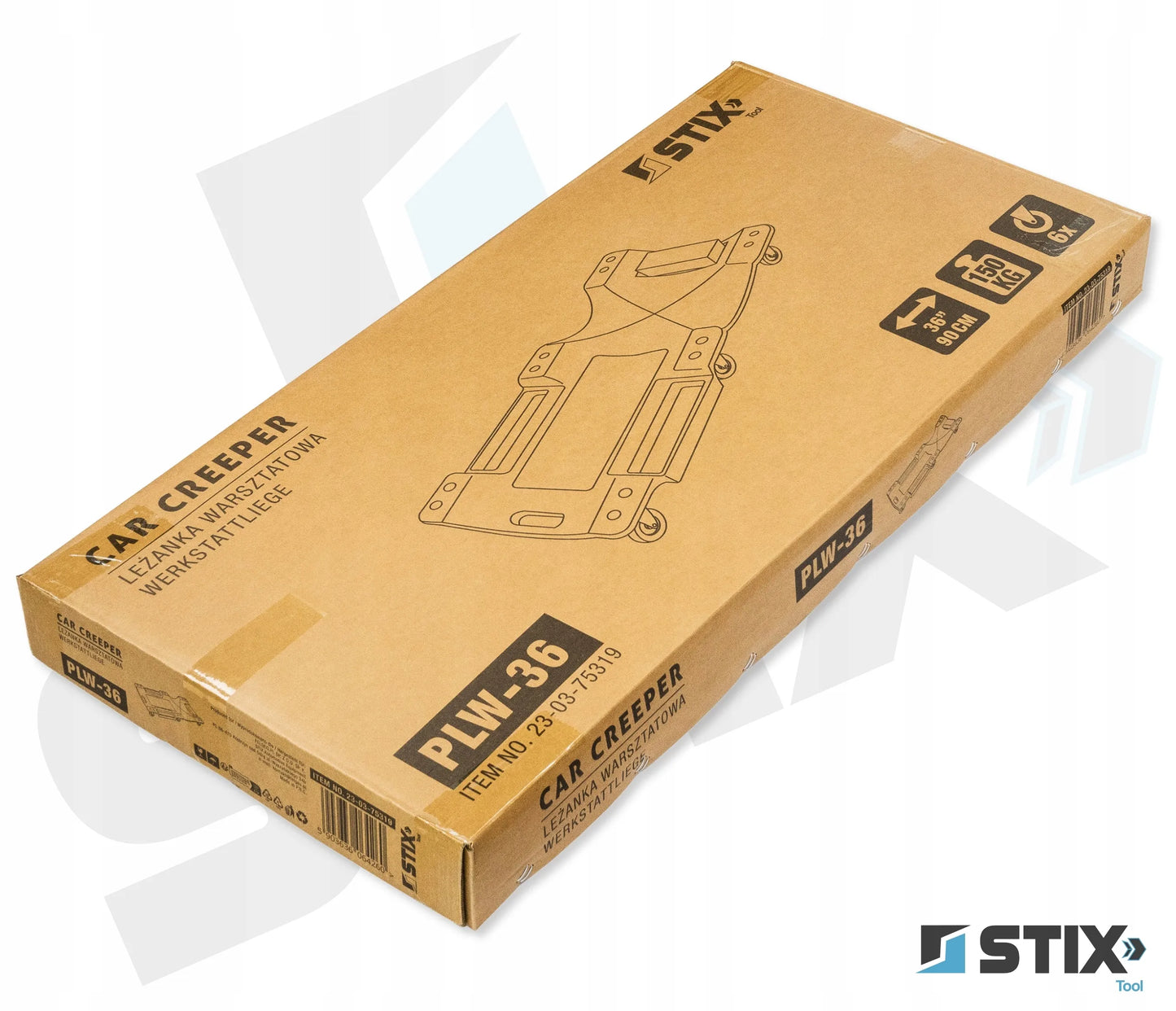 Stix dirbtuvės gultas 150 kg, 6 gumuoti ratukai su guoliais, automobiliams, 910 mm