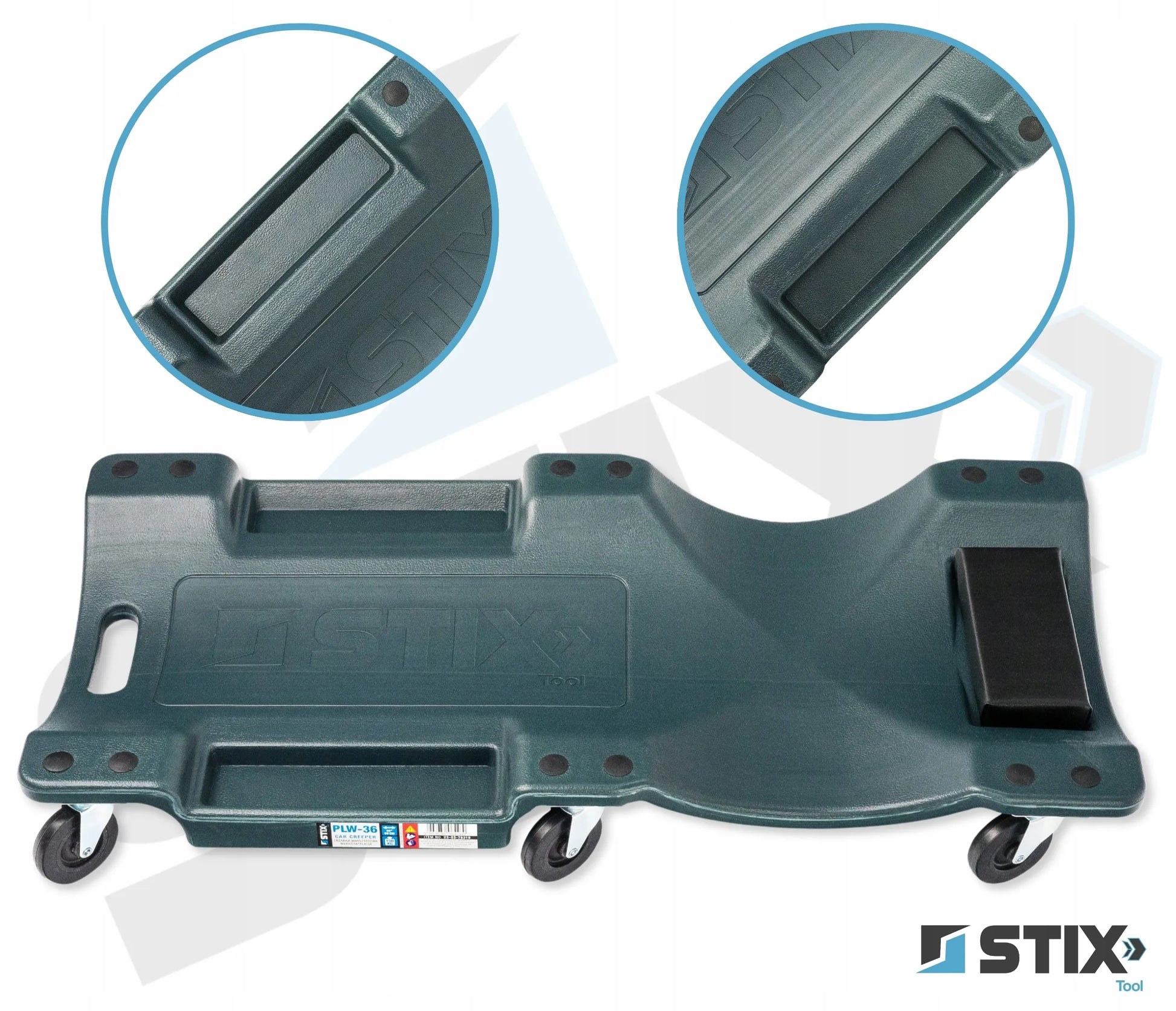 Stix dirbtuvės gultas 150 kg, 6 gumuoti ratukai su guoliais, automobiliams, 910 mm