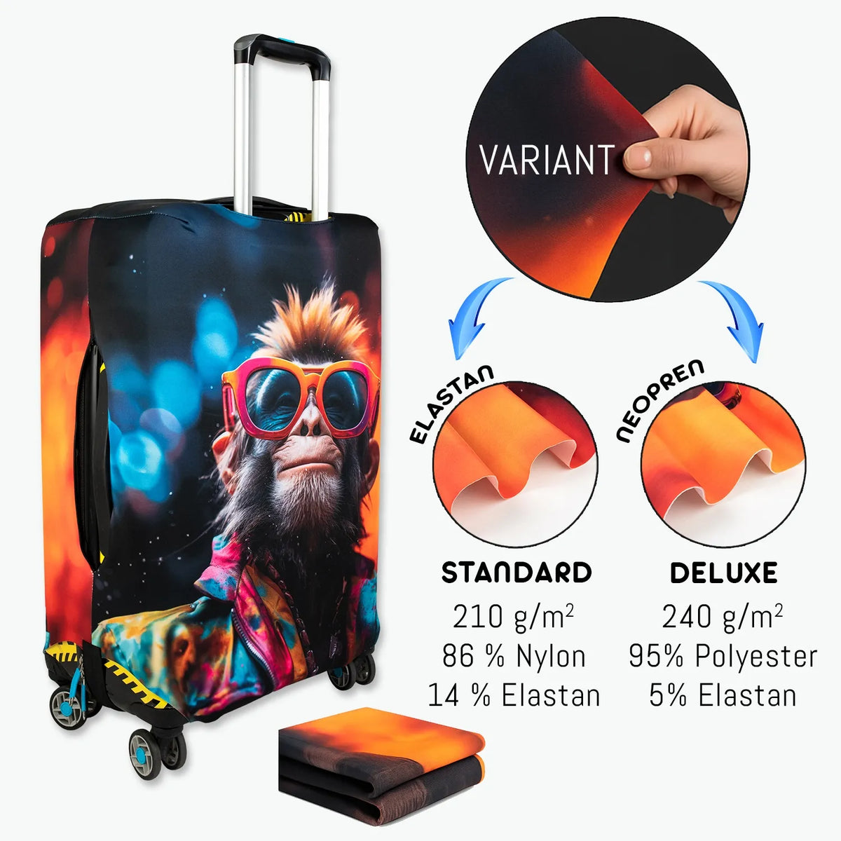 Storas apsauginis L dydžio didelio lagamino užvalkalas „Sunglasses Monkey“