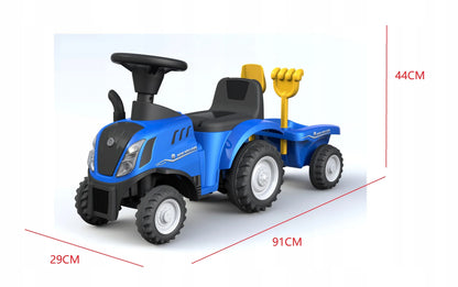 Stumiamas vaikų traktorius New Holland T7 su priekaba, garsais ir šviesomis
