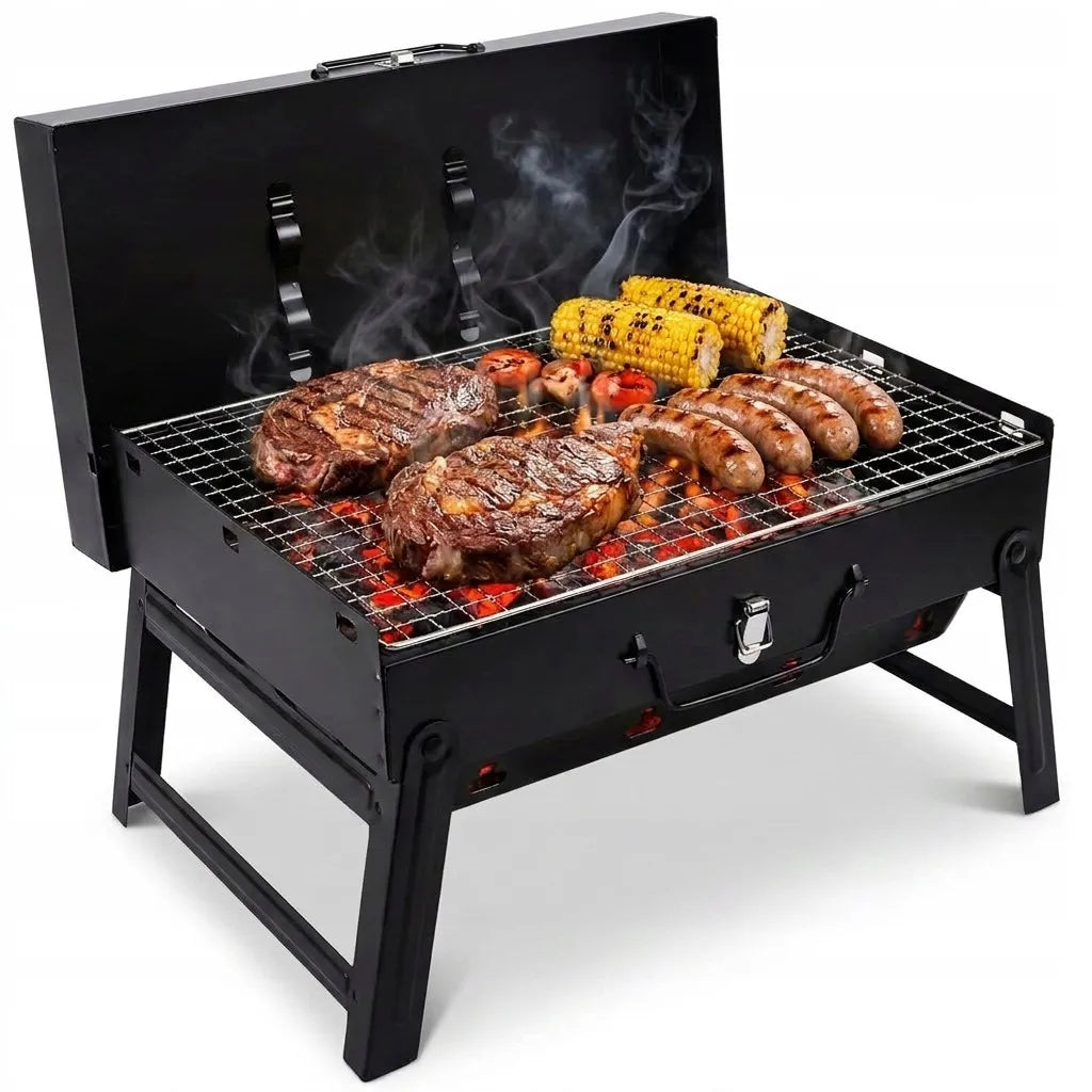 Sudedamas anglinis grilis – nešiojamas lagamino tipo BBQ grilis 35 cm