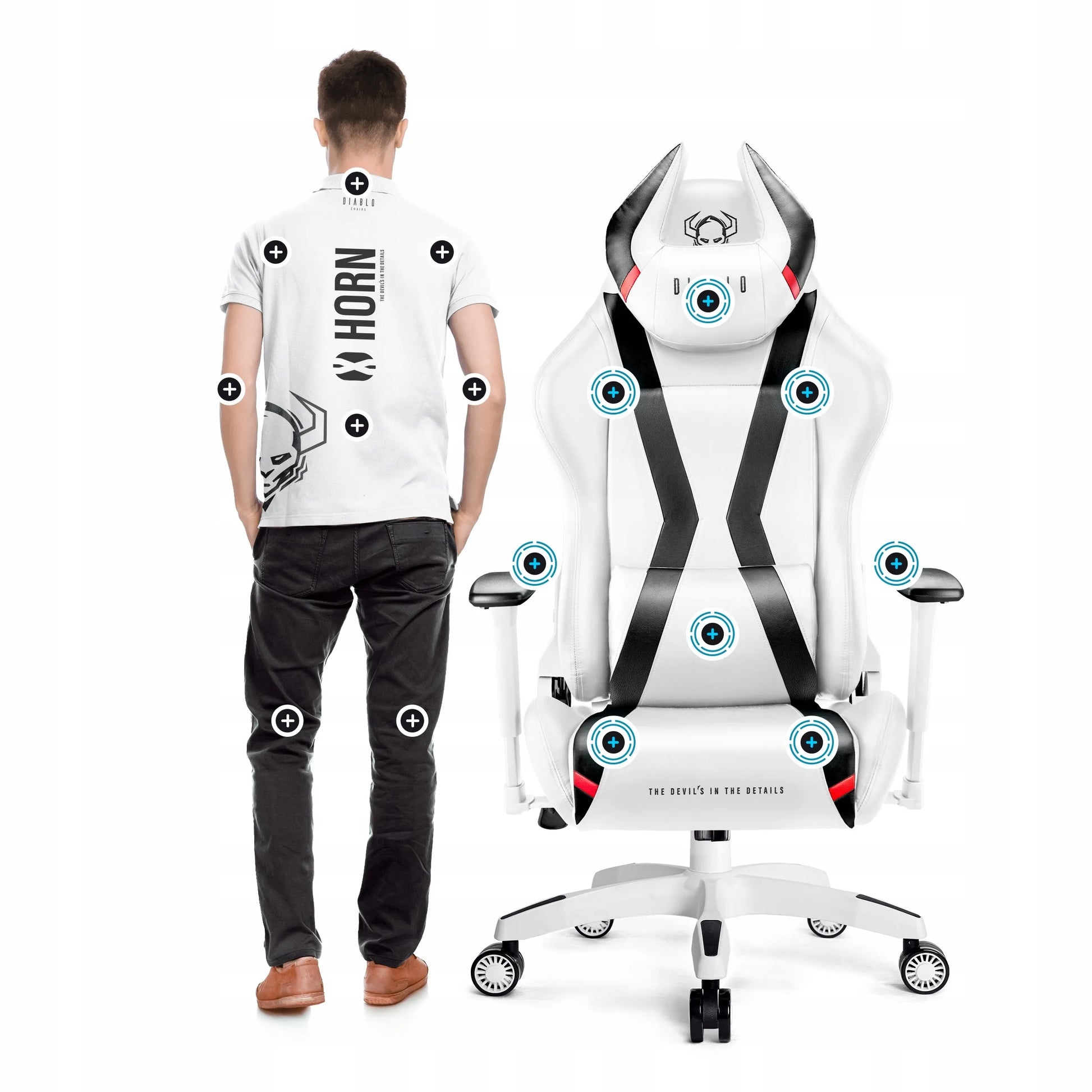 Sukamas žaidimų kėdė iš ekologiškos odos Diablo X-Horn 2.0 Normal balta-juoda