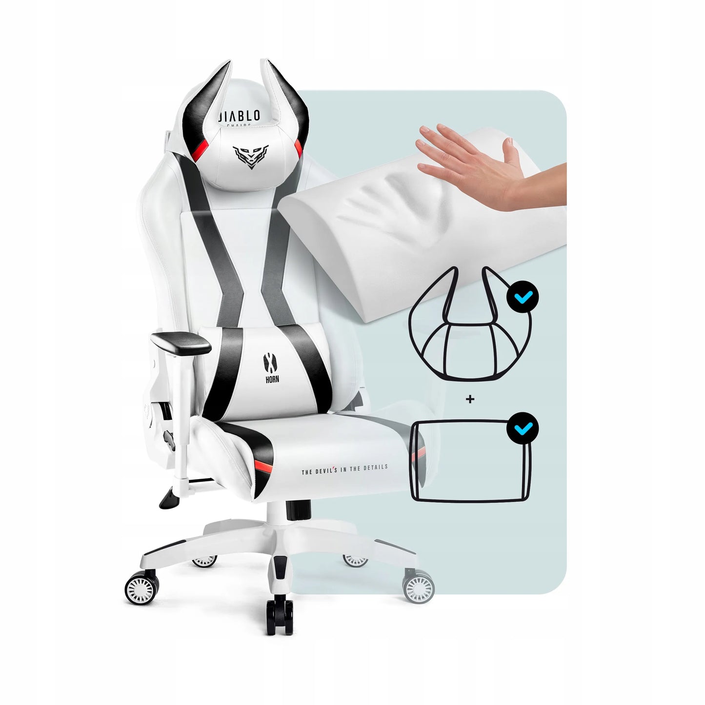 Sukamas žaidimų kėdė iš ekologiškos odos Diablo X-Horn 2.0 Normal balta-juoda