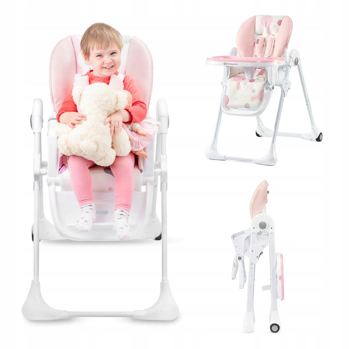 Sulankstoma maitinimo kėdutė vaikams „Kinderkraft YUMMY“, rožinė