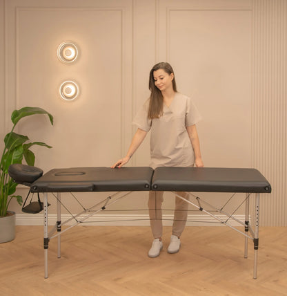 Sulankstomas nešiojamasis masažo stalas „i-coucou“, aliumininis, 5 cm putplasčio, lengvas