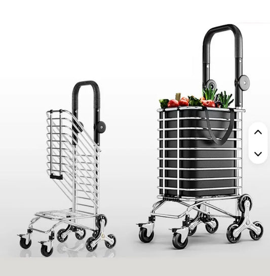 Sulankstomas pirkinių vežimėlis laiptams su reguliuojama rankena ir rankine, iki 80 kg