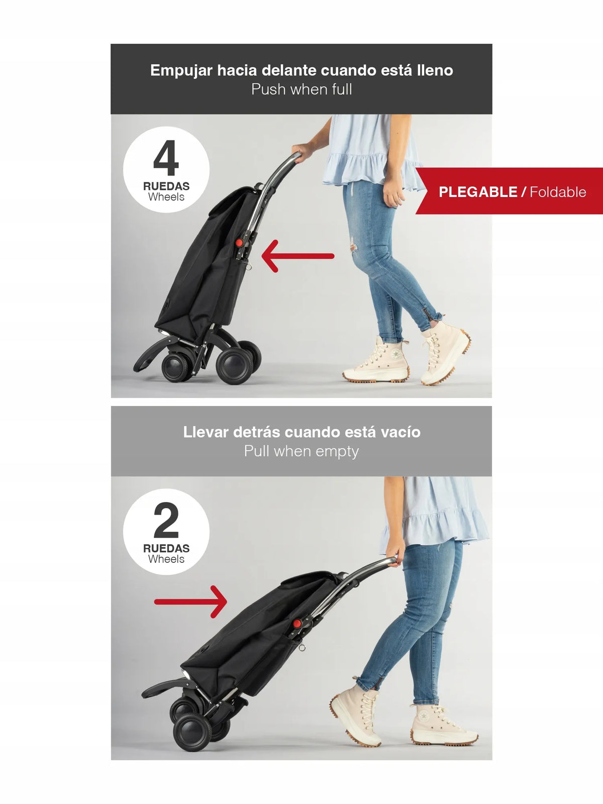 Sulankstomas pirkinių vežimėlis „Rolser I-Max Tweed 4LT“, 4 ratai, 2 pasukami, pilkas