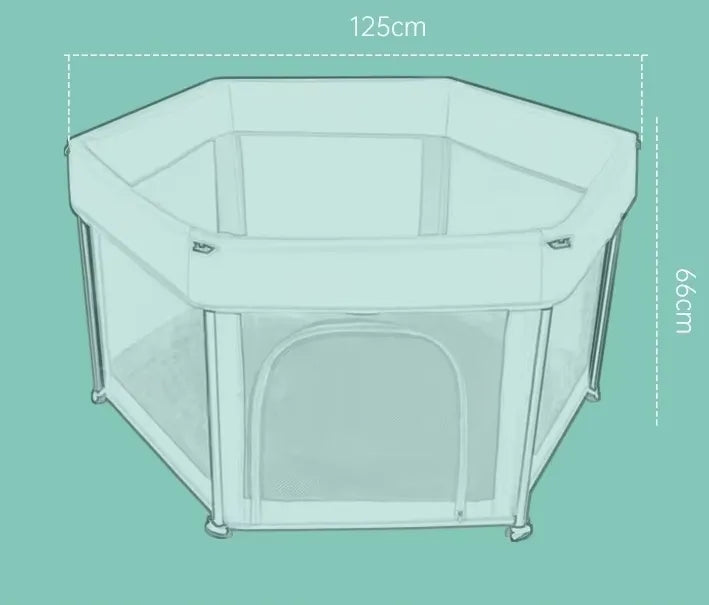 Sulankstomas vaikiškas maniežas K&M, 125 cm, šešiakampis, su užtrauktuku, 6-36 mėn., pilkas