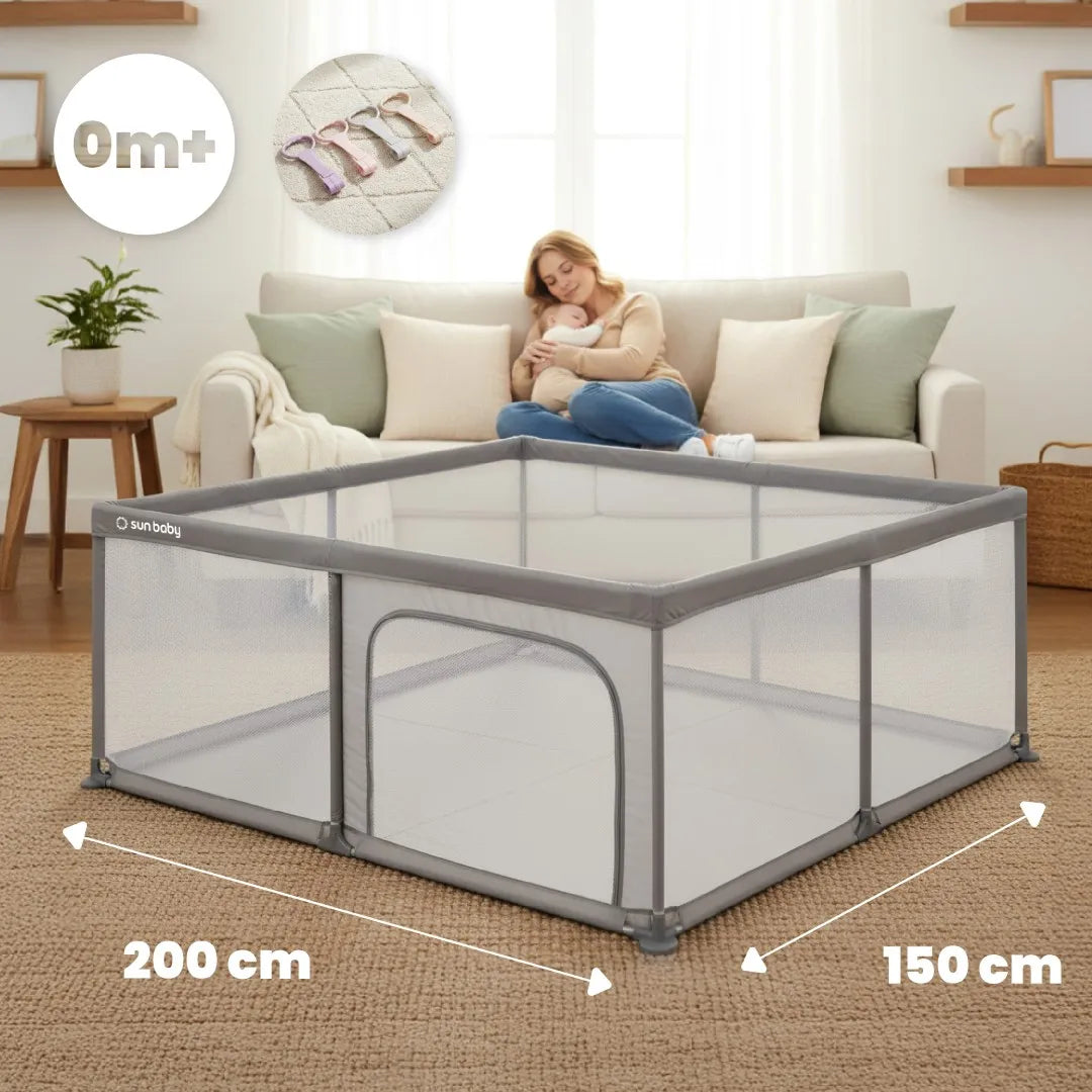 SUN BABY Didelis vaikiškas maniežas-lova 150 x 200 x 68 cm + laikikliai