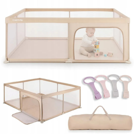 SUN BABY didelis vaikiškas maniežas žaidimų aikštelė 150x200 su rankenomis