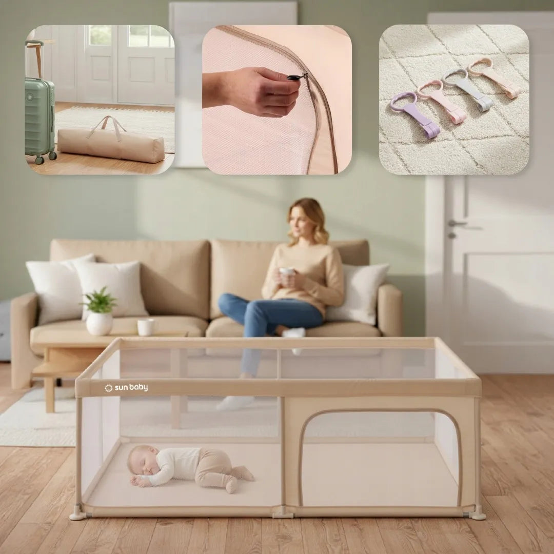 SUN BABY didelis vaikiškas maniežas žaidimų aikštelė 150x200 su rankenomis