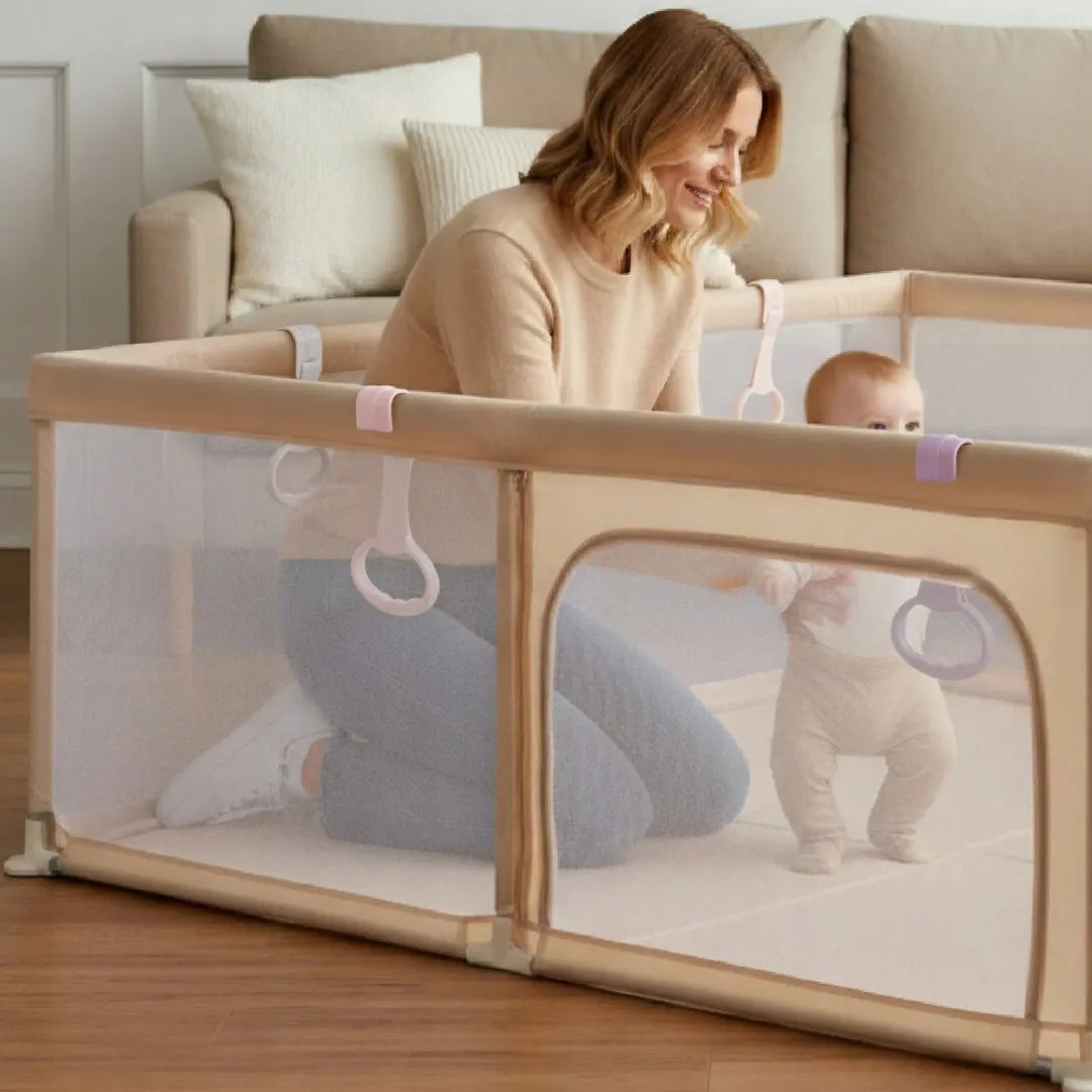 SUN BABY didelis vaikiškas maniežas žaidimų aikštelė 150x200 su rankenomis