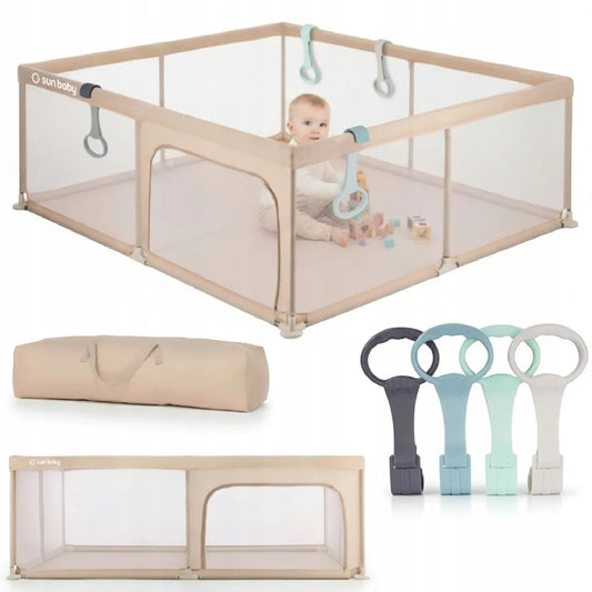 SUN BABY Didelis vaikiškas maniežas Žaidimų aikštelė RINKINYS Sausas baseinas 150x200 su rankenėlėmis