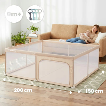 SUN BABY Didelis vaikiškas maniežas Žaidimų aikštelė RINKINYS Sausas baseinas 150x200 su rankenėlėmis