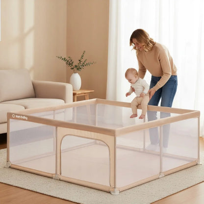 SUN BABY didelis vaikiškas maniežas žaidimų aikštelė su grindimis sausas baseinas 150x200 smėlio spalvos