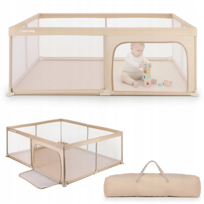 SUN BABY didelis vaikiškas maniežas žaidimų aikštelė su grindimis sausas baseinas 150x200 smėlio spalvos