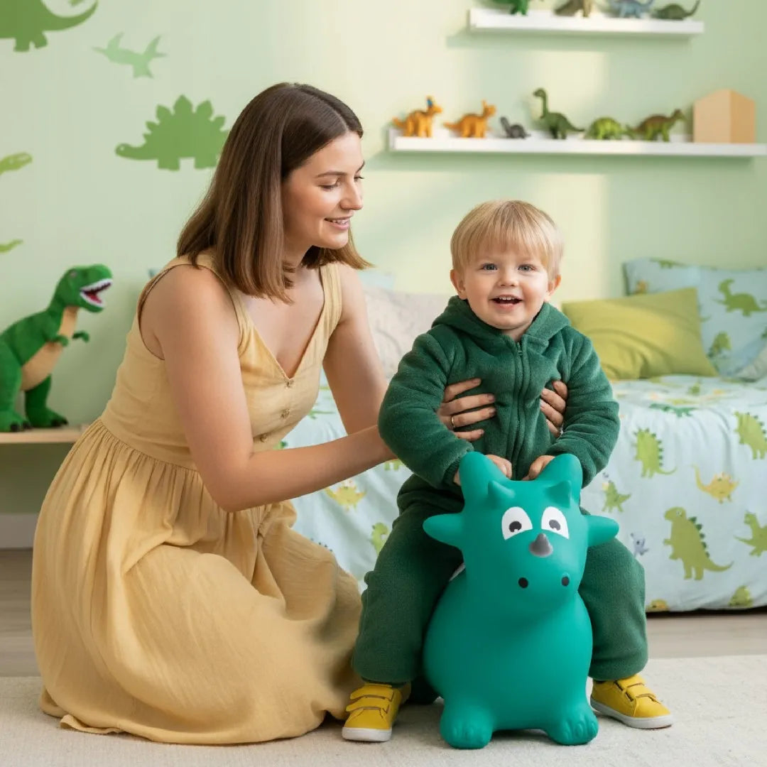 „Sun Baby Dino“ guminis šokliukas vaikams su pompa, nuo 12 mėn.